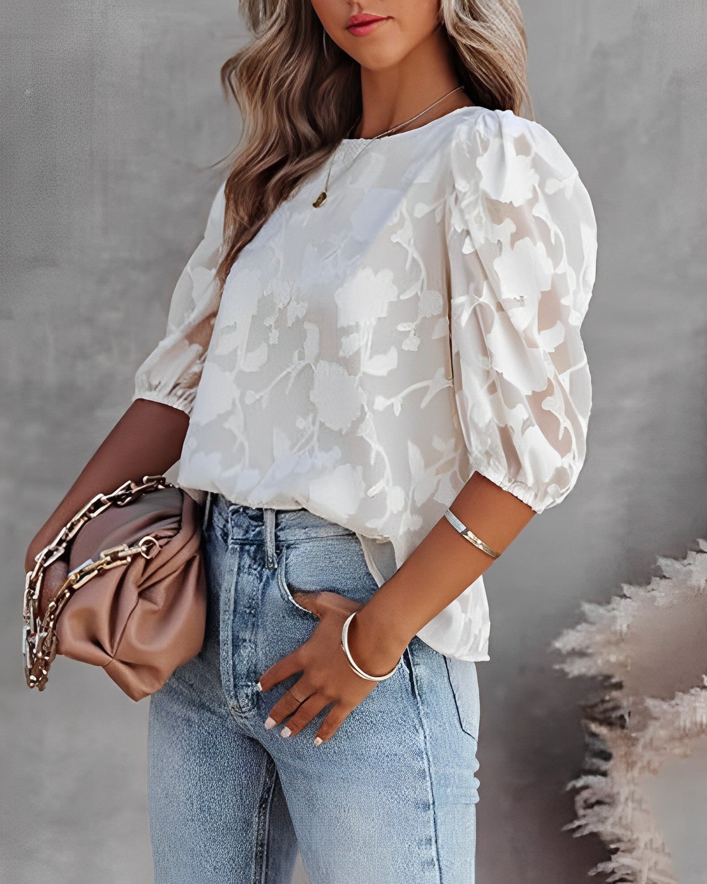 Luvik | Puff Sleeve Chiffon Shirt