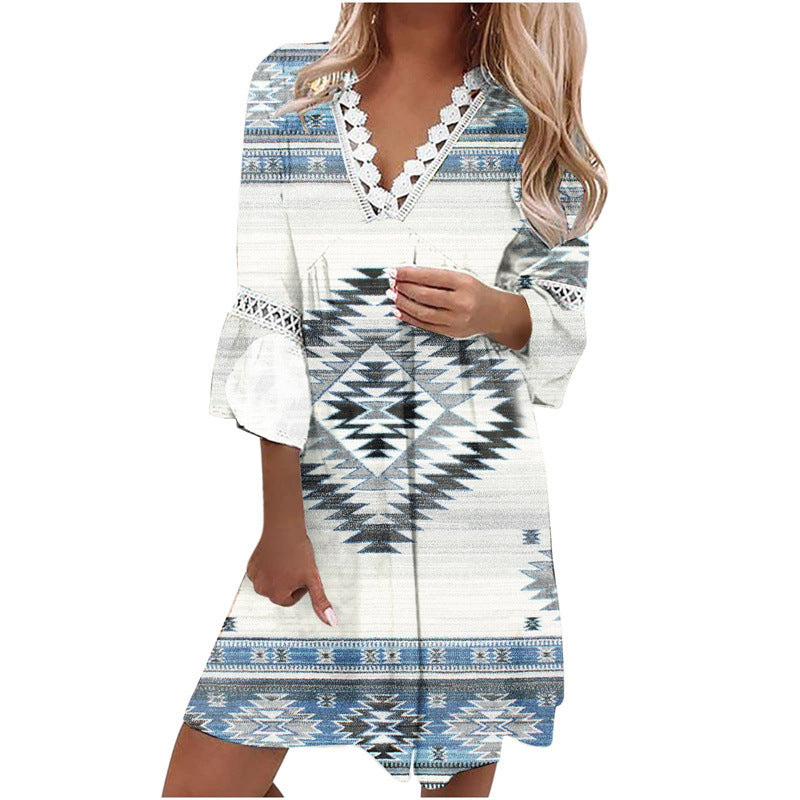 Luvik | Naisten pitsi V-aukko patchwork rento mekko