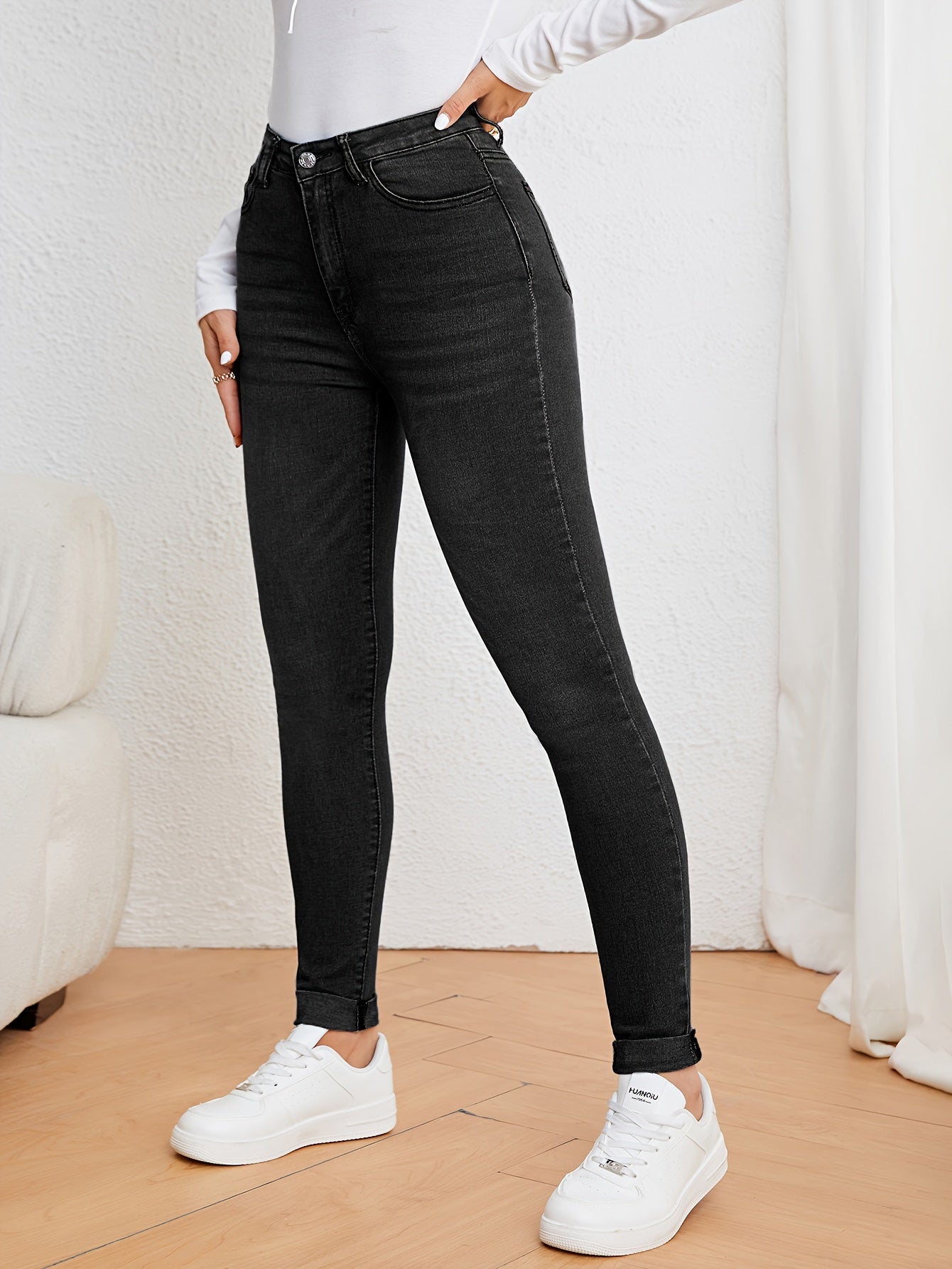 Luvik | Oliivinvihreät High Waist Slim Fit Farkut Stretch Denim
