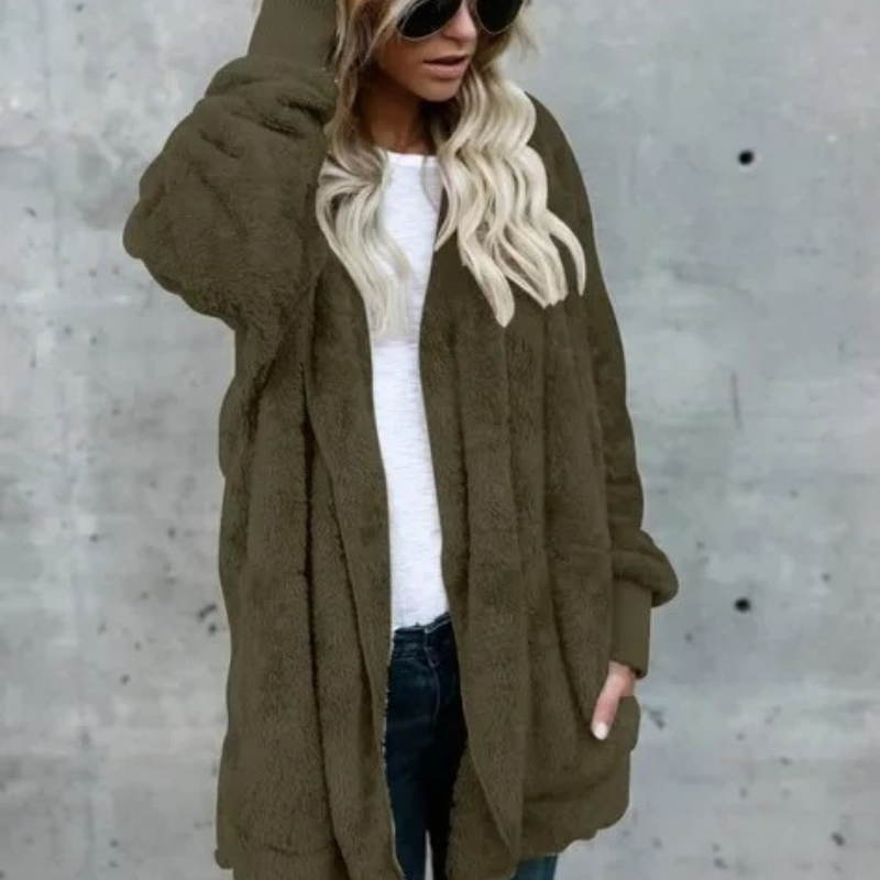 Luvik | Teddy Takki Naiset, Yli koko Fleece Takki Huputta, Avoin Etu