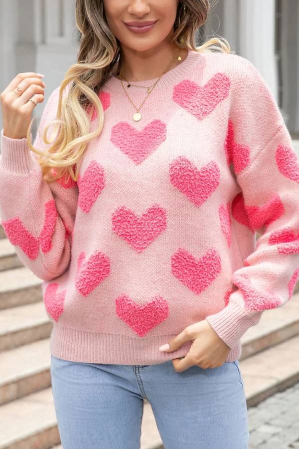 Luvik | Neule Saint Valentin I Jacquard Neulottu Materiaali Vaaleanpunaisilla Sydämillä