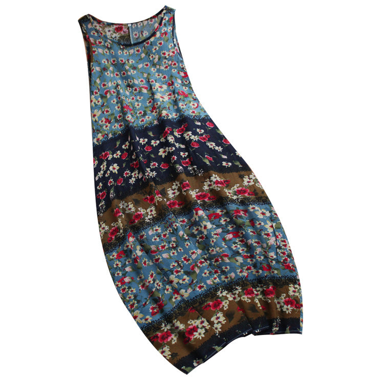 Luvik | Plus Size Puuvilla ja Pellava Liivi Lyhtyhame Hihaton Mekko