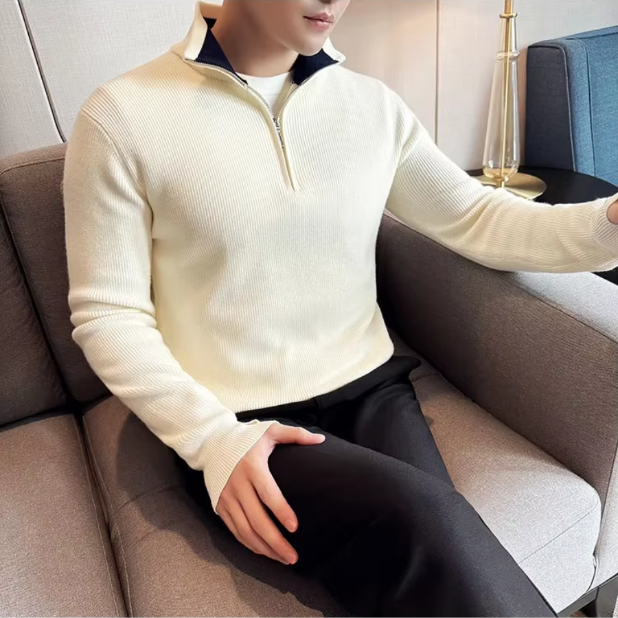 Luvik | Vetoketjullinen Miesten Neule, Ribattua Slim Fit Muotoilu