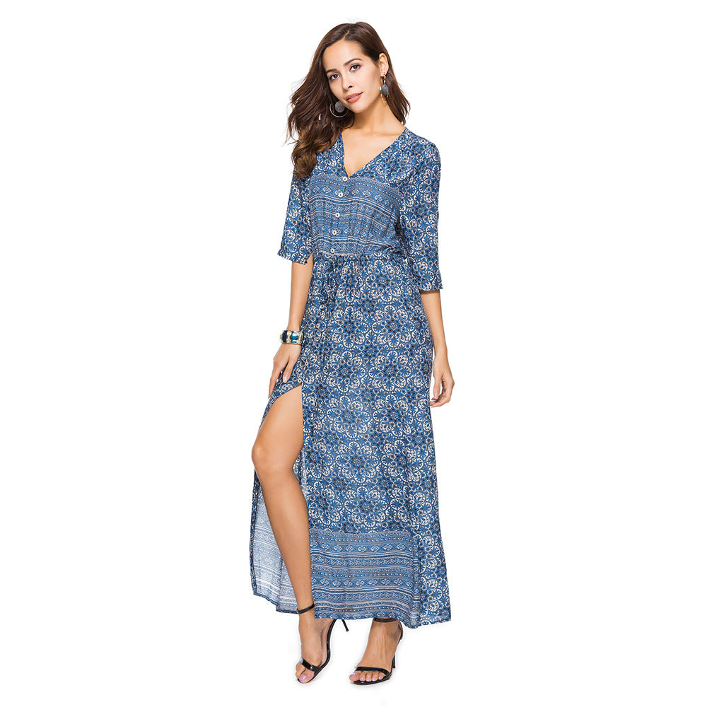 Luvik | Thai Holiday Cardigan Dress: Tulostettu Stretch Ranta Hame