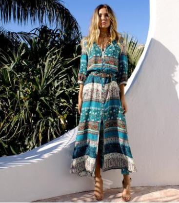 Luvik | Thai Holiday Cardigan Dress: Tulostettu Stretch Ranta Hame