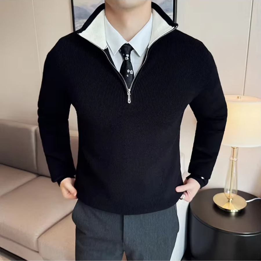 Luvik | Vetoketjullinen Miesten Neule, Ribattua Slim Fit Muotoilu