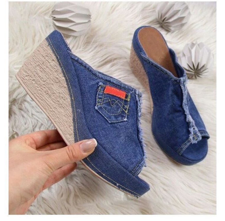 Luvik | Jean Sandalit Siniset ja Mustat Denim Kengät