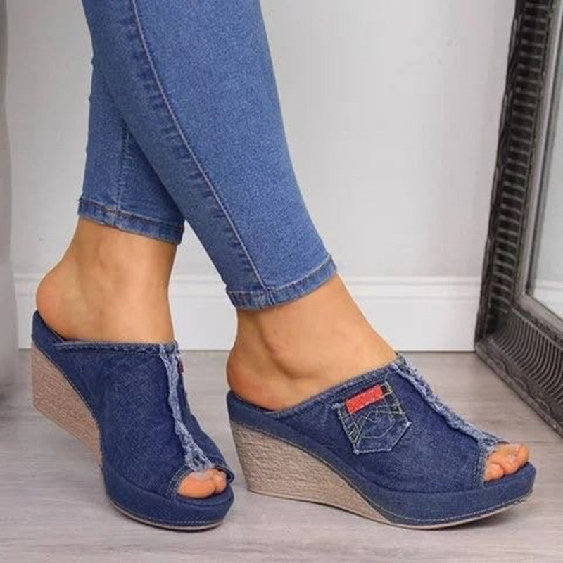Luvik | Jean Sandalit Siniset ja Mustat Denim Kengät