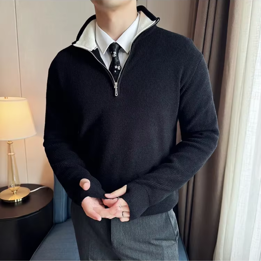 Luvik | Vetoketjullinen Miesten Neule, Ribattua Slim Fit Muotoilu