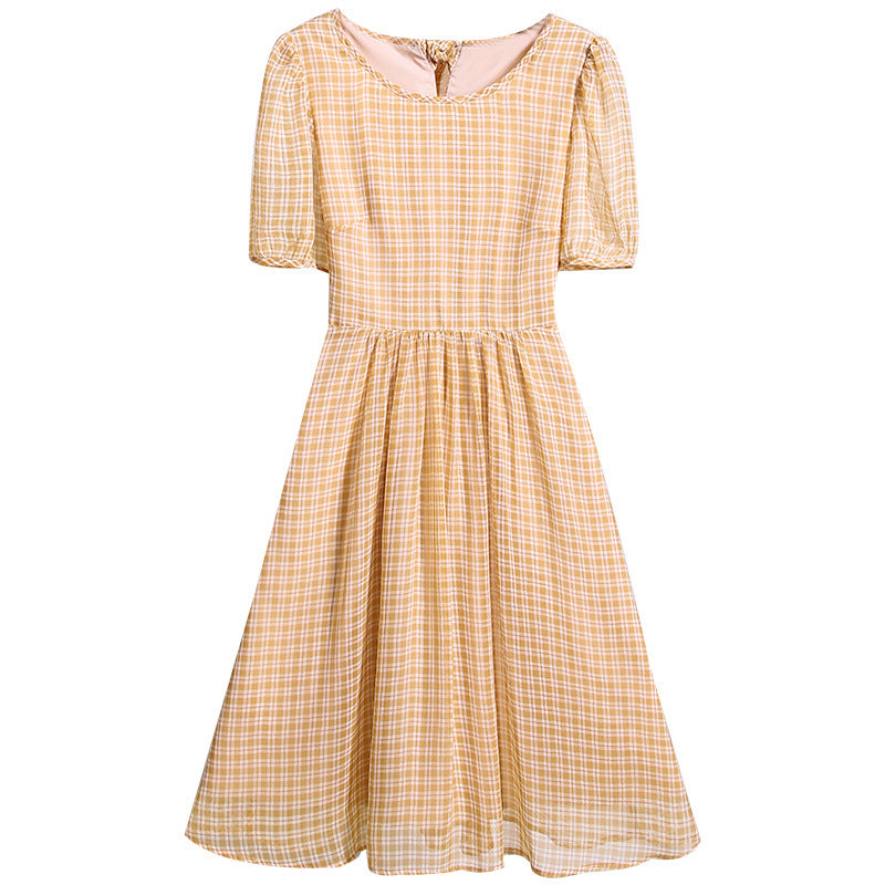Luvik | Charming chiffon dress with a French style retro checkered skirt