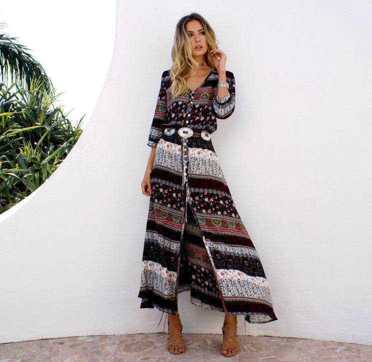 Luvik | Thai Holiday Cardigan Dress: Tulostettu Stretch Ranta Hame
