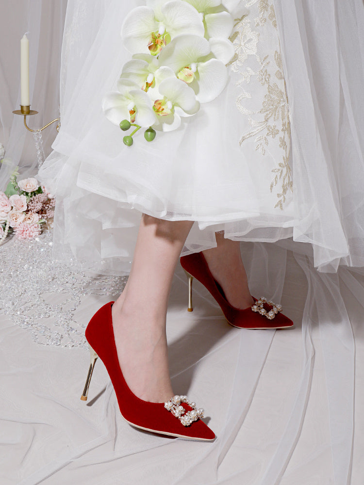 Luvik | Perl Strass Absatz Hochzeitsschuhe