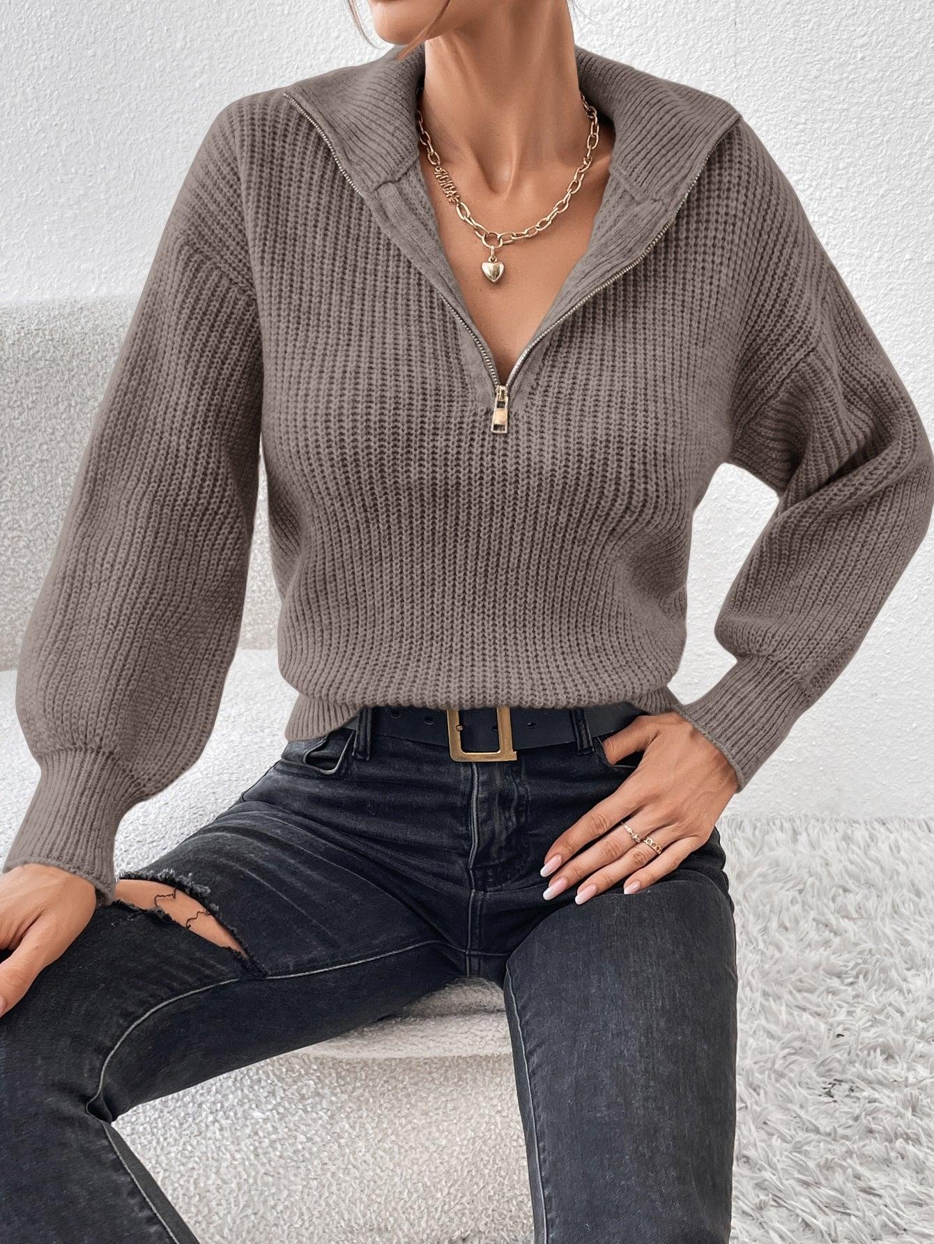 Luvik | Ribbeä knitted sweater with half zipper for women