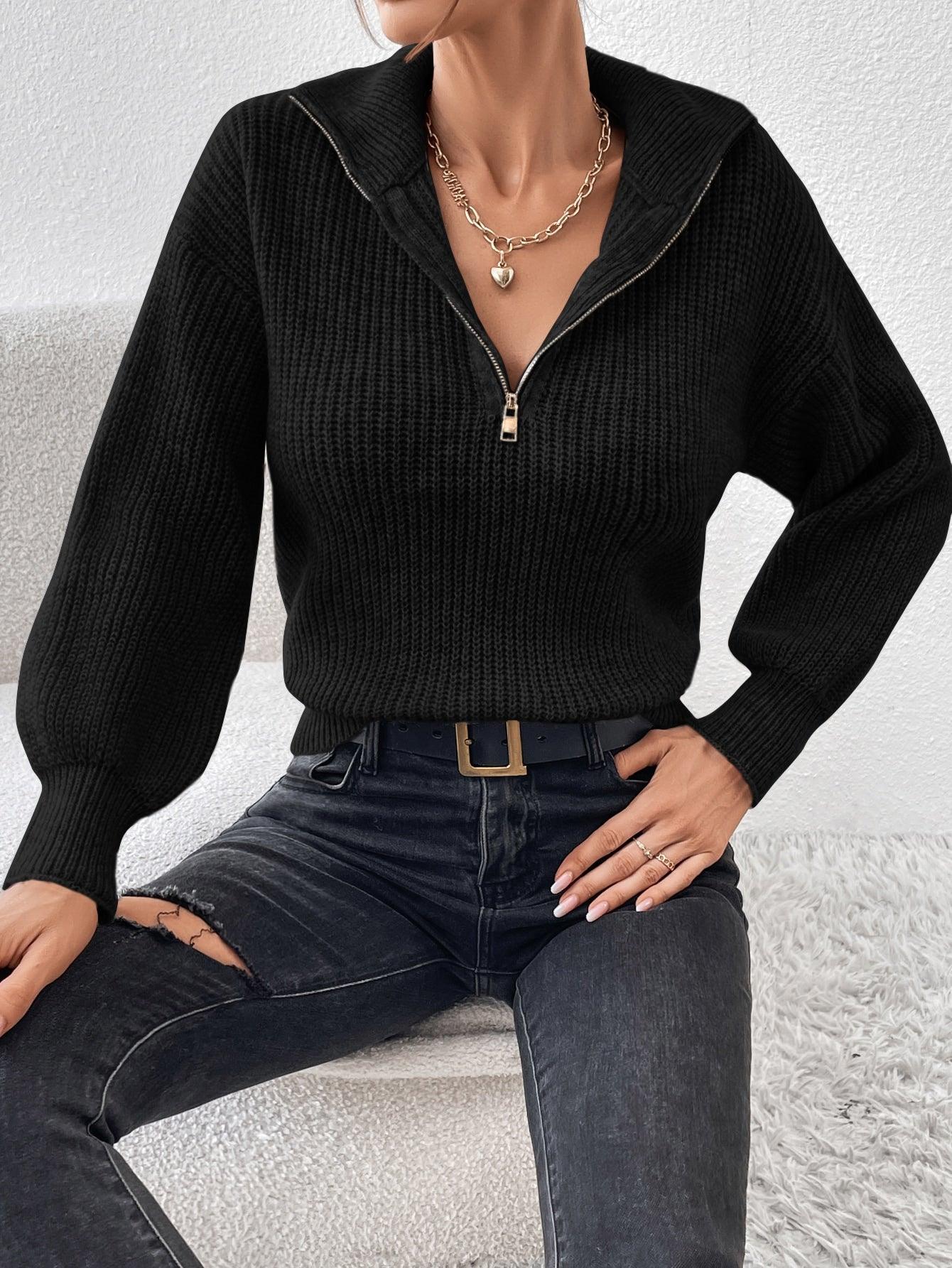 Luvik | Ribbeä knitted sweater with half zipper for women
