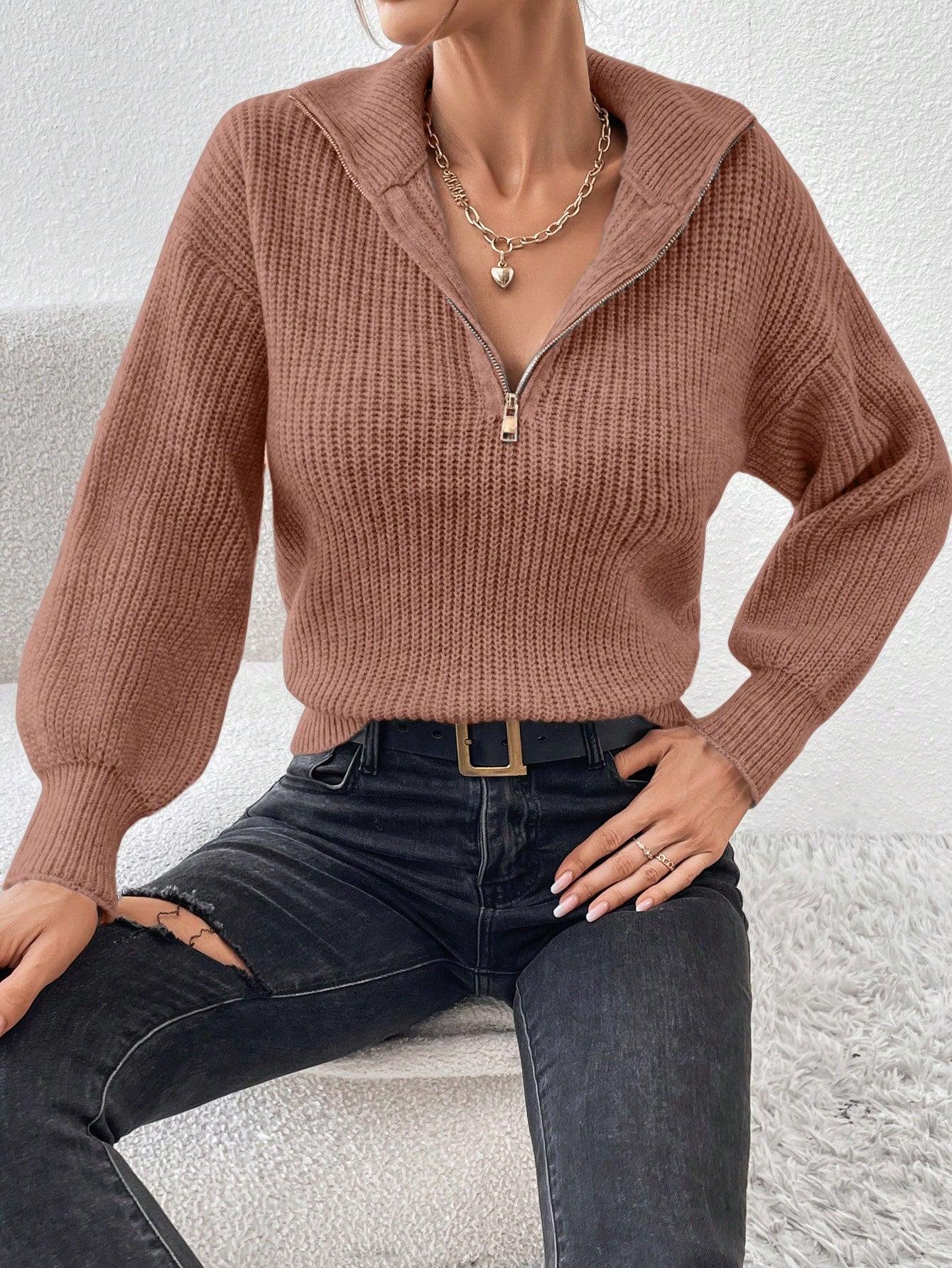 Luvik | Ribbeä knitted sweater with half zipper for women