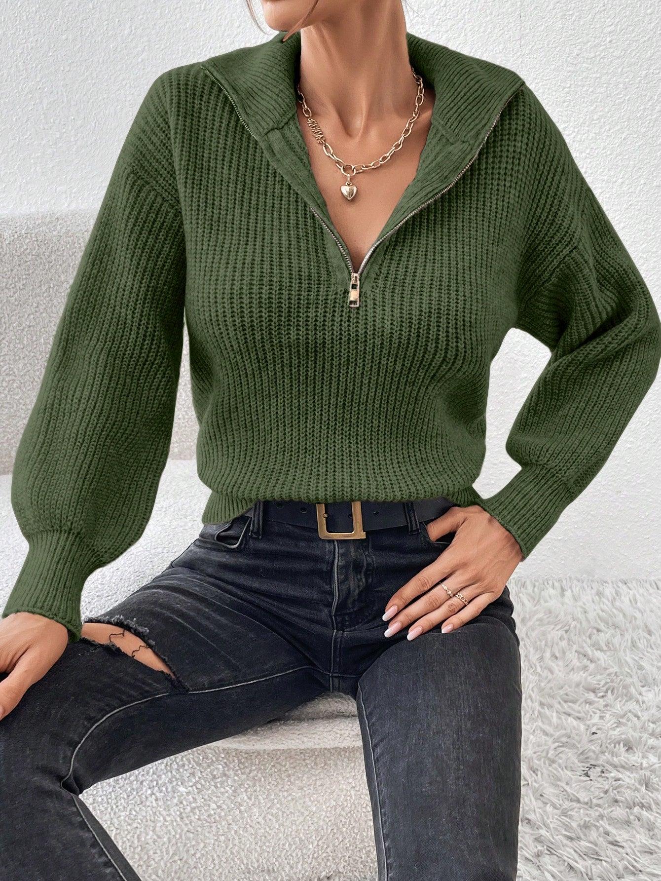 Luvik | Ribbeä knitted sweater with half zipper for women