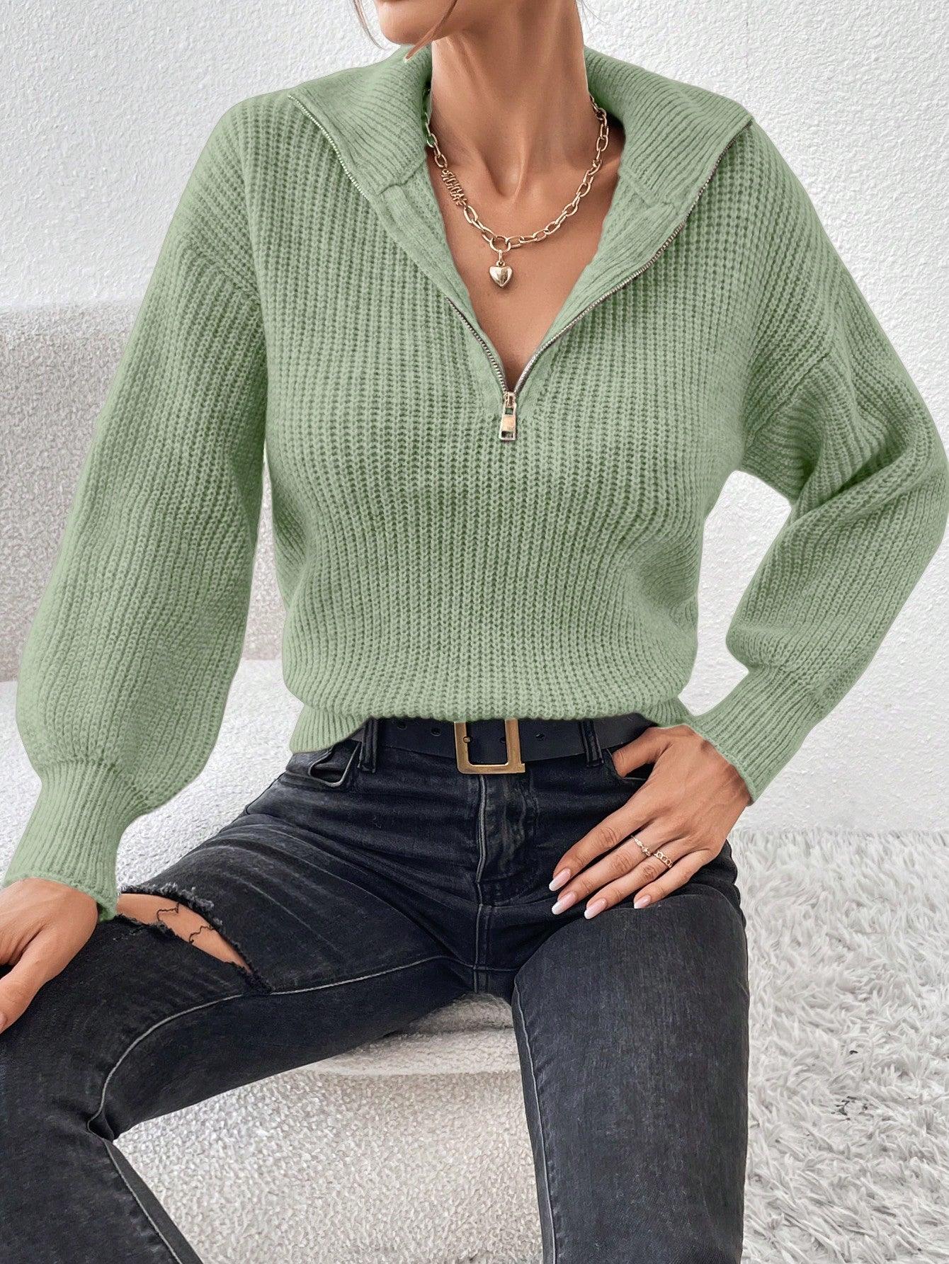 Luvik | Ribbeä knitted sweater with half zipper for women