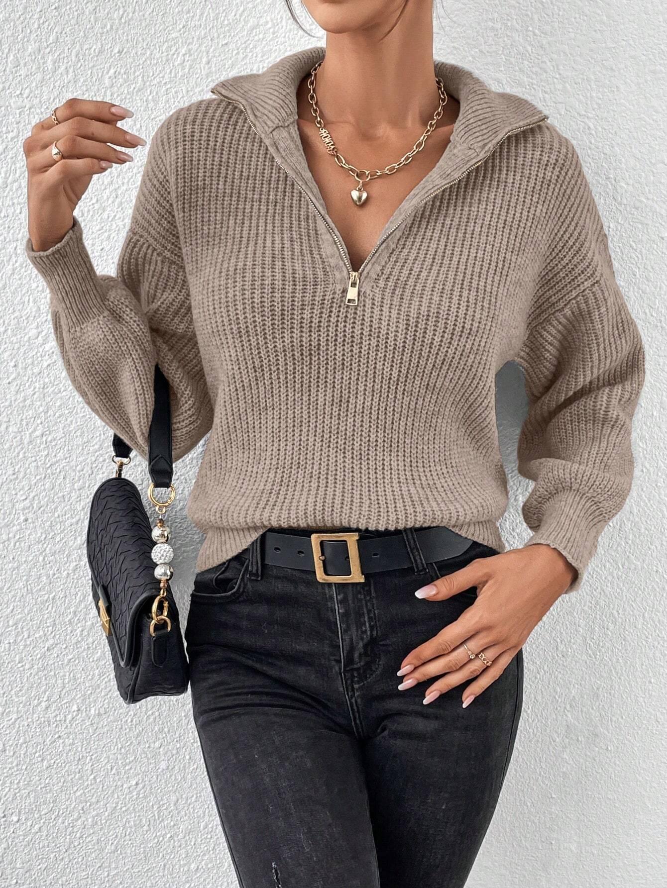 Luvik | Ribbeä knitted sweater with half zipper for women