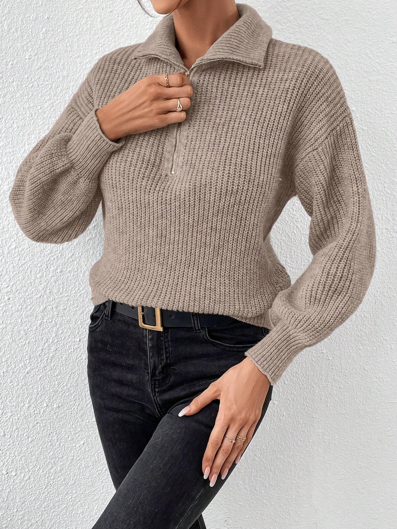 Luvik | Ribbeä knitted sweater with half zipper for women