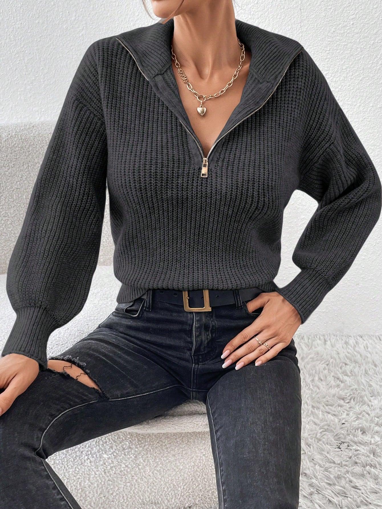 Luvik | Ribbeä knitted sweater with half zipper for women