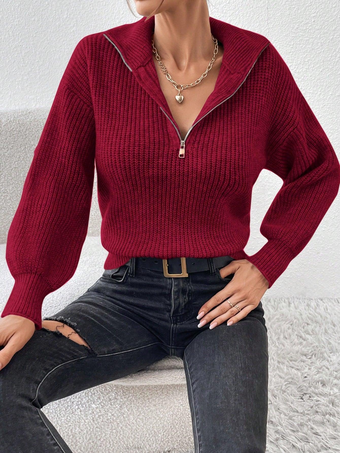 Luvik | Ribbeä knitted sweater with half zipper for women