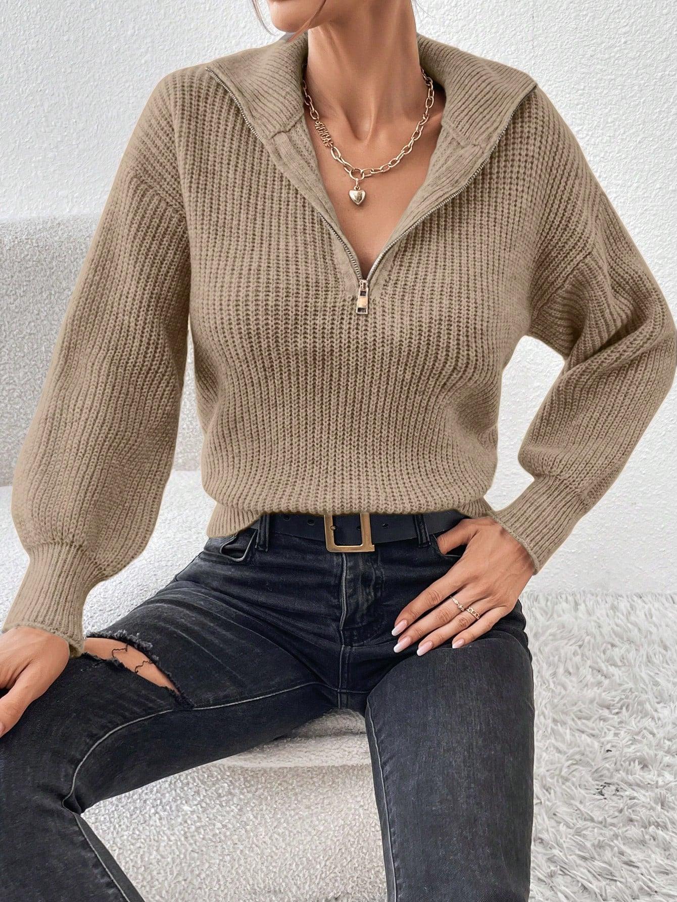 Luvik | Ribbeä knitted sweater with half zipper for women