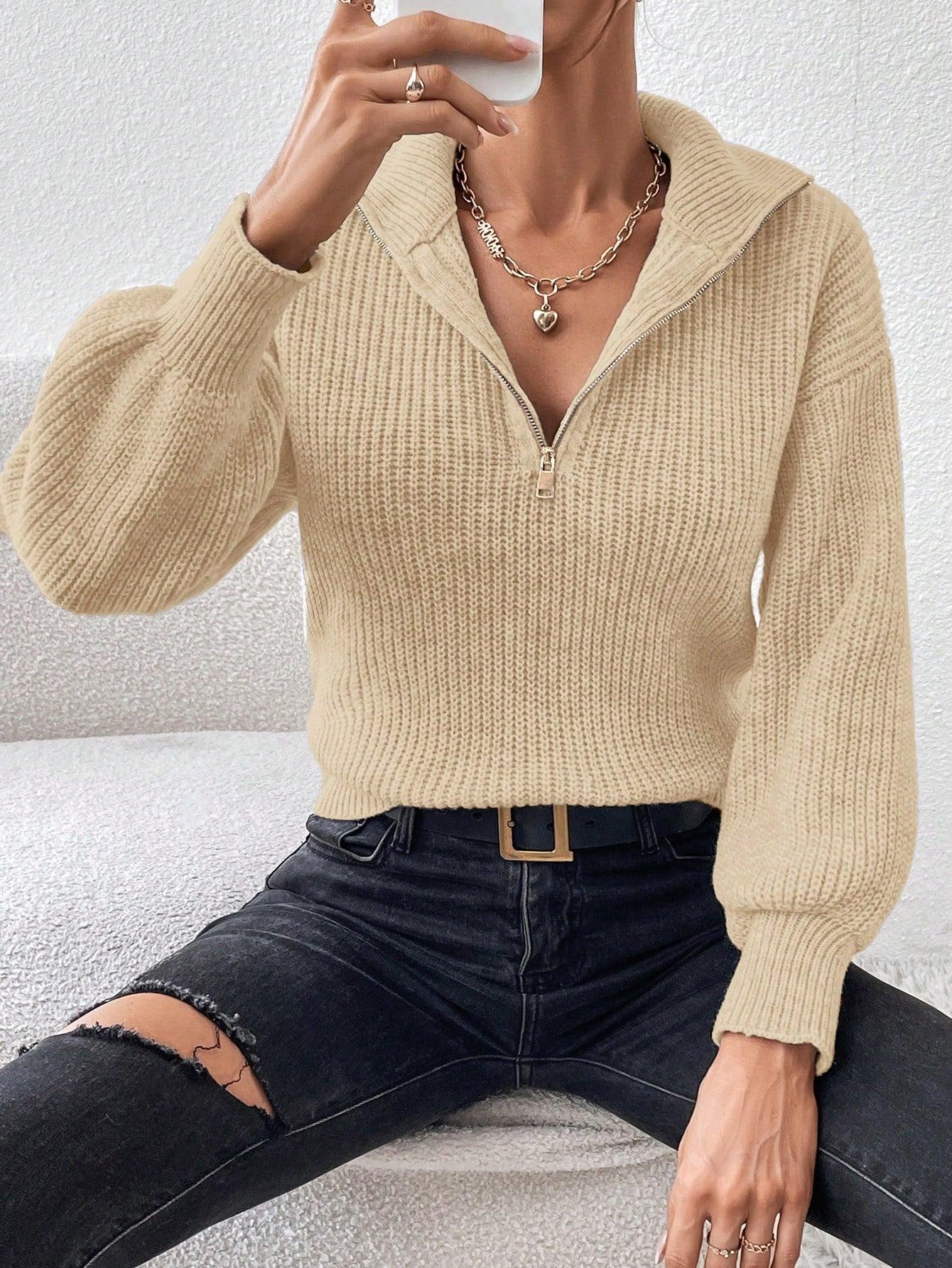 Luvik | Ribbeä knitted sweater with half zipper for women