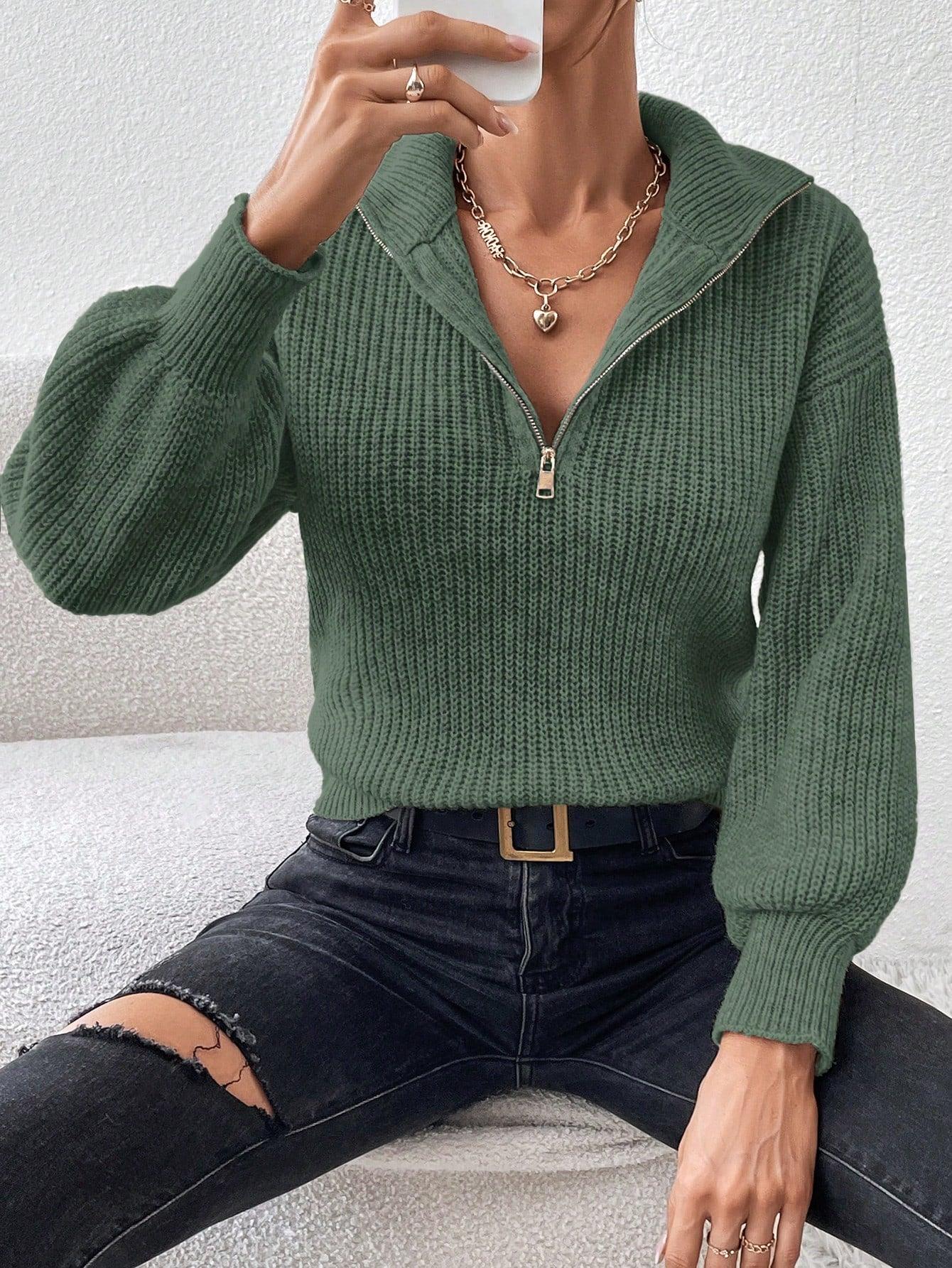 Luvik | Ribbeä knitted sweater with half zipper for women