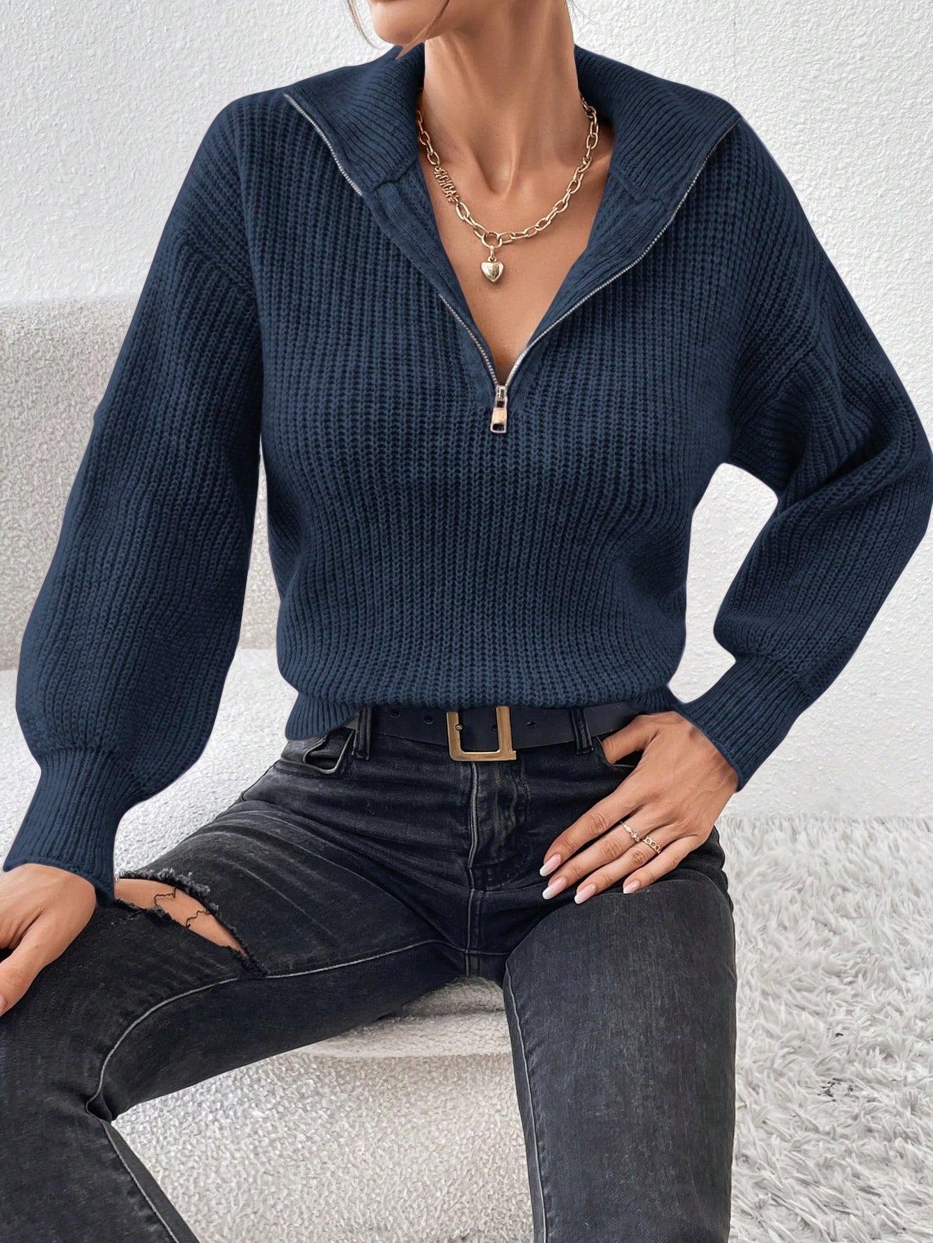 Luvik | Ribbeä knitted sweater with half zipper for women