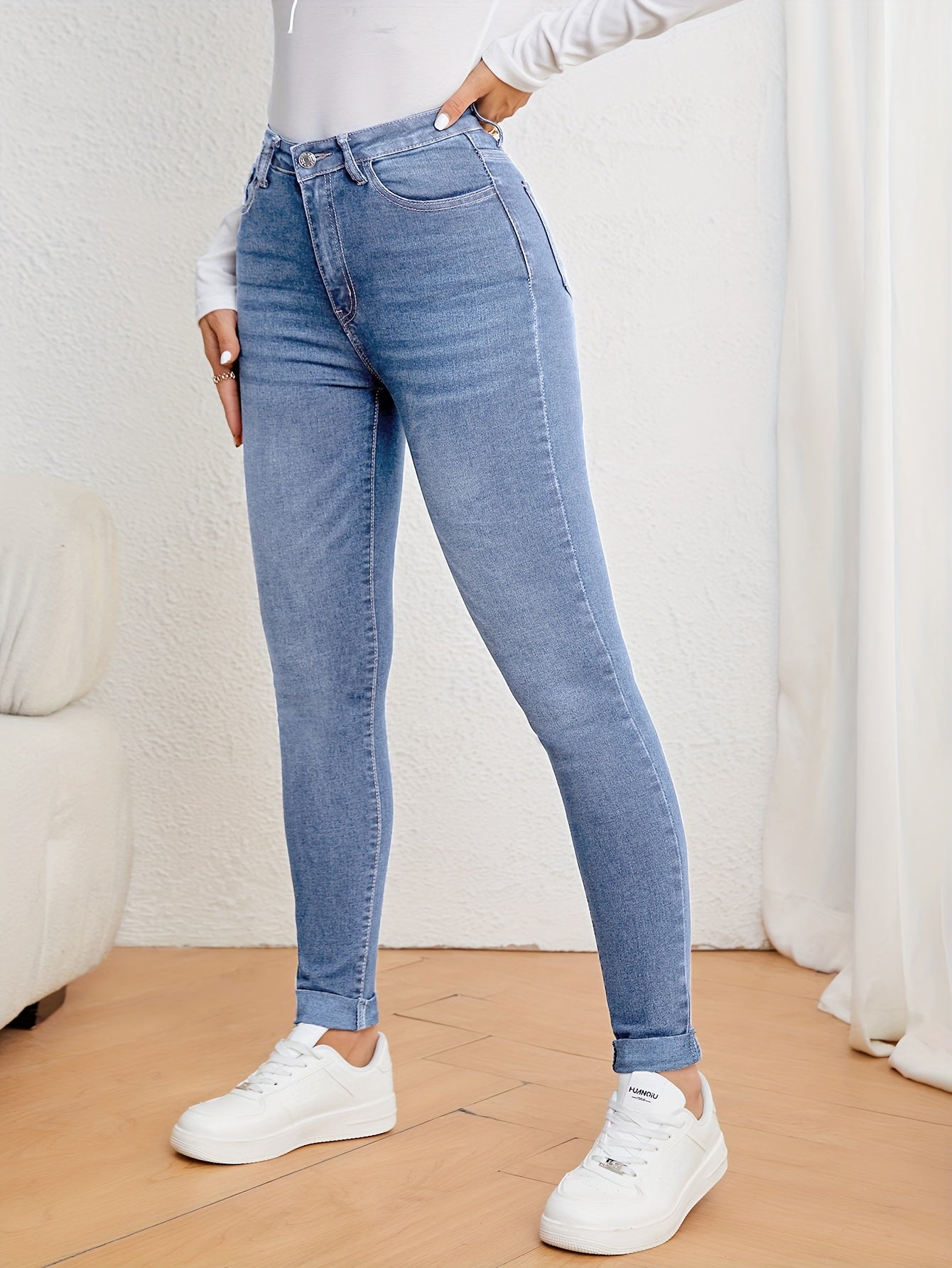 Luvik | Oliivinvihreät High Waist Slim Fit Farkut Stretch Denim