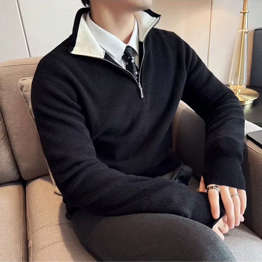 Luvik | Vetoketjullinen Miesten Neule, Ribattua Slim Fit Muotoilu