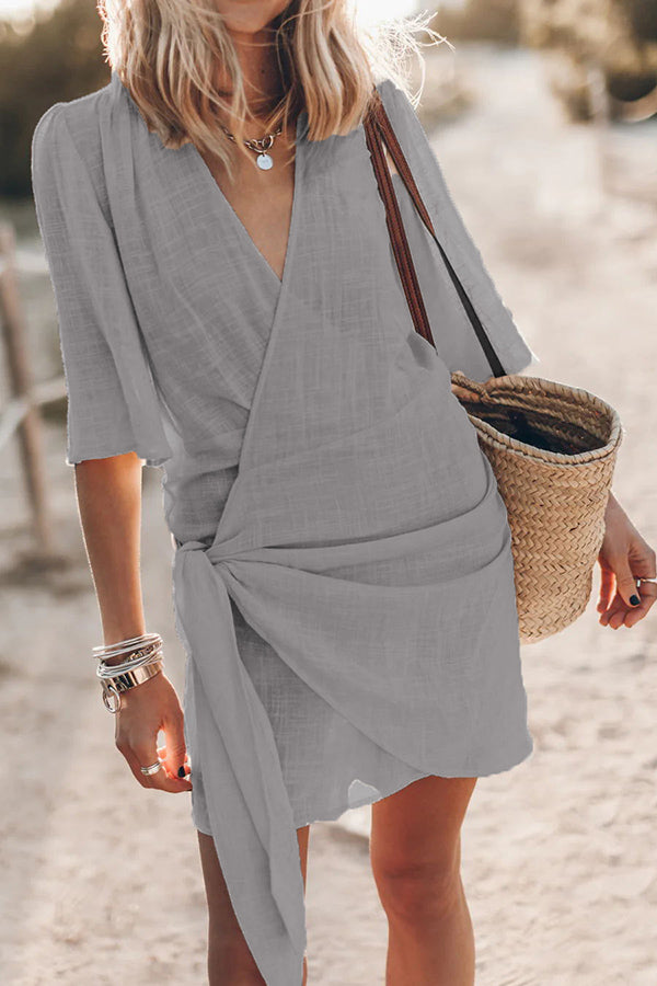 Luvik | Charming cotton and linen wrap mini dresses