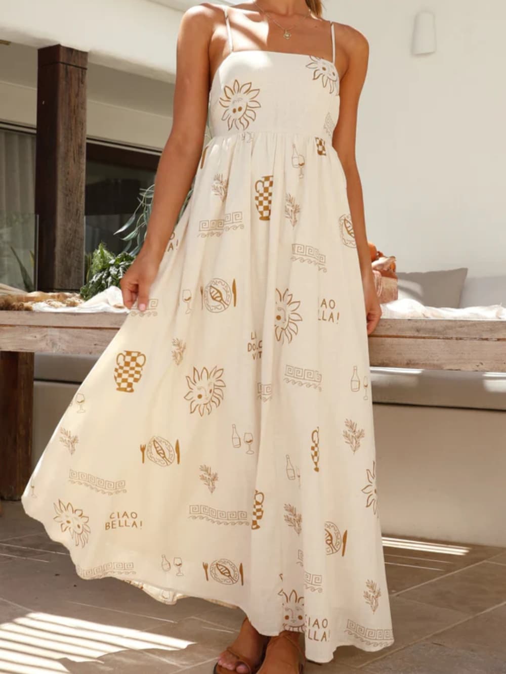 Luvik | Cooler Syksy Halter Maxi Mekko Spagetti-olkaimilla