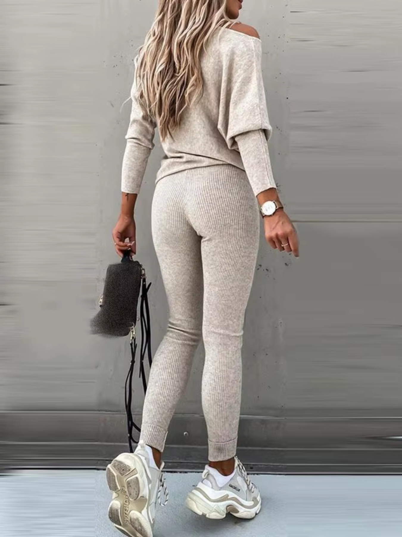 Luvik | Naisten Kotiasu Tyylikäs Off Shoulder Paita Ja Leggings Sarja