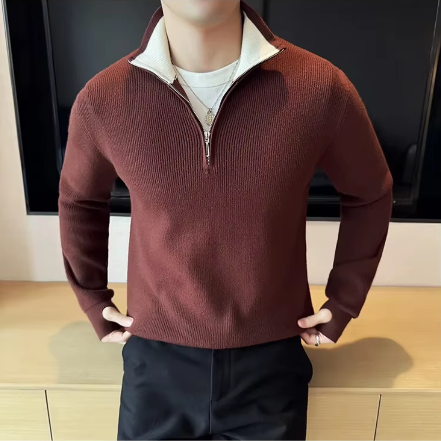 Luvik | Vetoketjullinen Miesten Neule, Ribattua Slim Fit Muotoilu