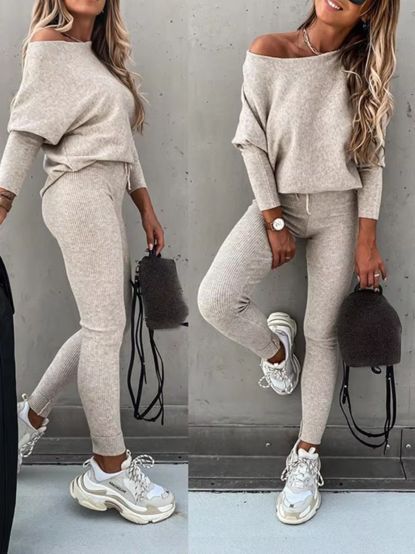 Luvik | Naisten Kotiasu Tyylikäs Off Shoulder Paita Ja Leggings Sarja
