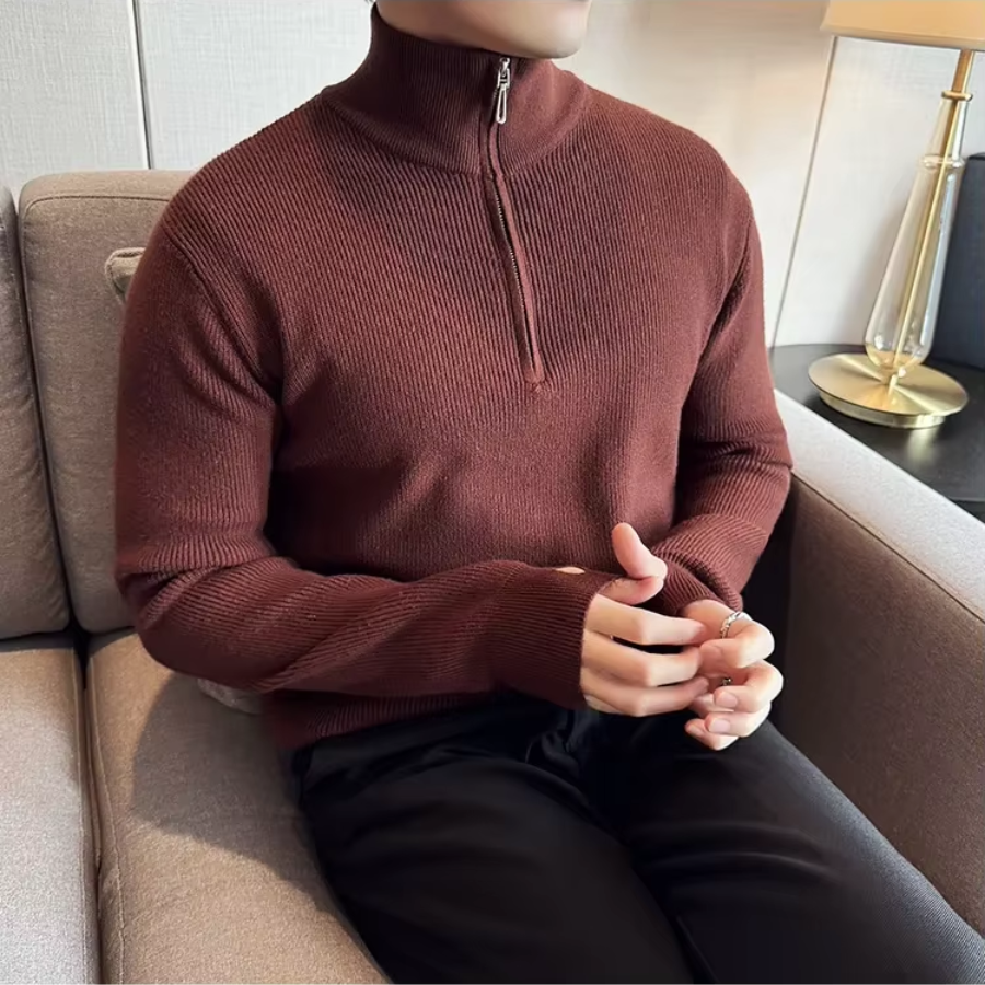 Luvik | Vetoketjullinen Miesten Neule, Ribattua Slim Fit Muotoilu