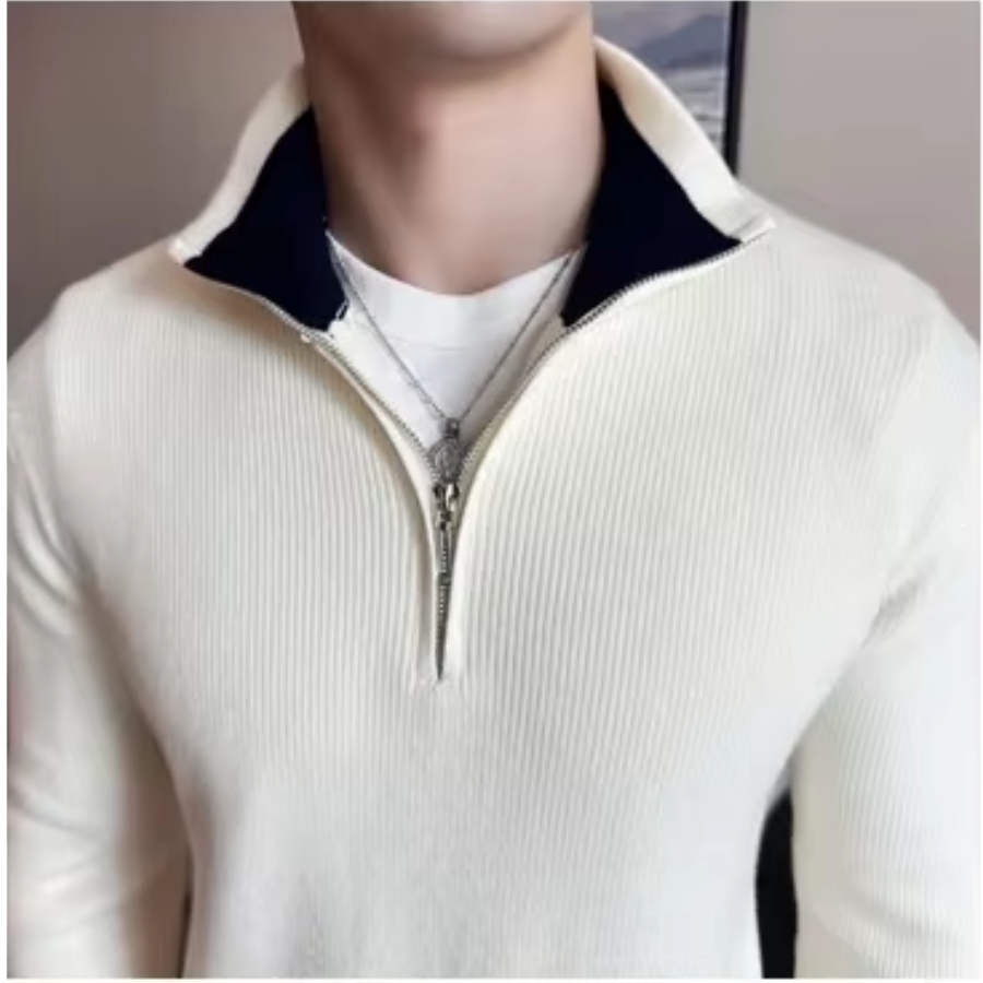Luvik | Vetoketjullinen Miesten Neule, Ribattua Slim Fit Muotoilu