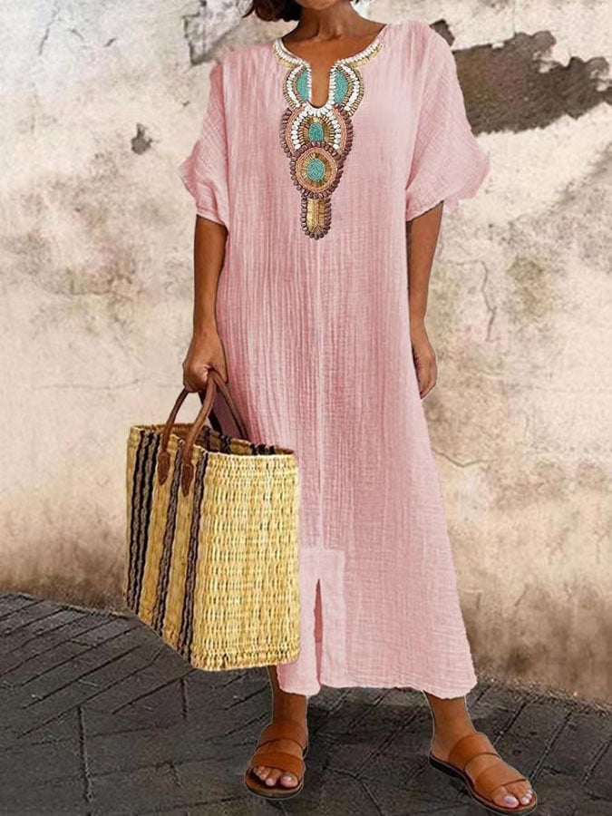 Luvik | Brodeerattu Boho Maxi Kaftan Mekko naisille