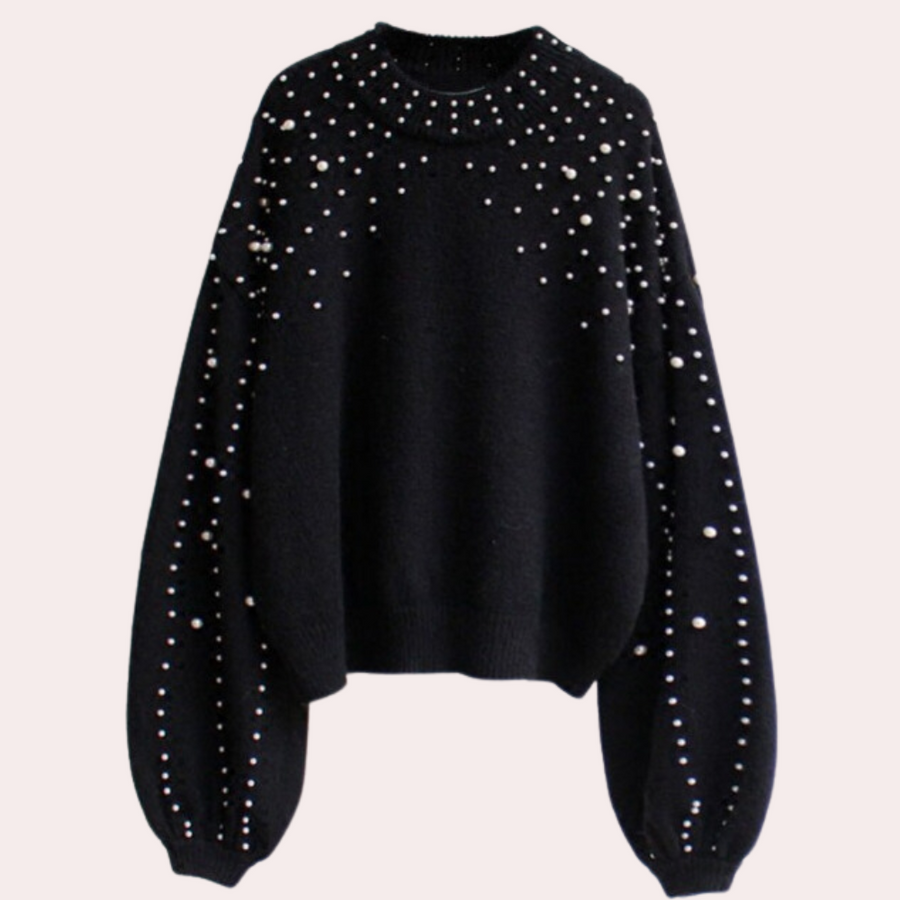 Luvik | style women's knit with round neckline and pearl embellishment