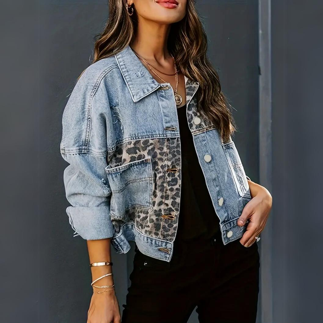 Luvik | Takki Rentoa Leopard Patchwork Denimtakki Naisille