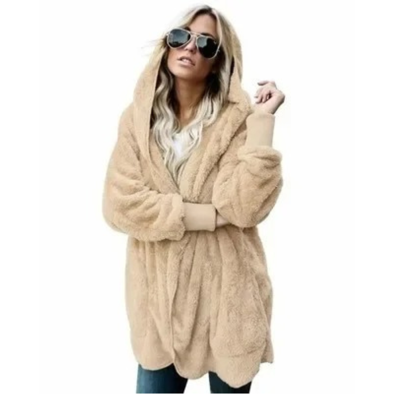 Luvik | Teddy Takki Naiset, Yli koko Fleece Takki Huputta, Avoin Etu