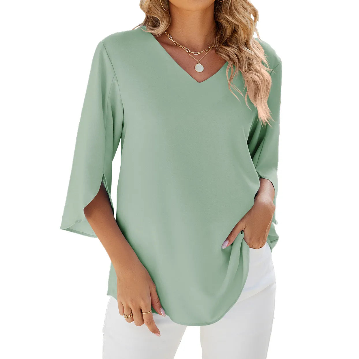 Luvik | Elegant V-neck Long Sleeve Shirt