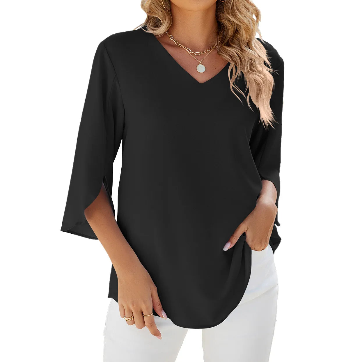 Luvik | Elegant V-neck Long Sleeve Shirt