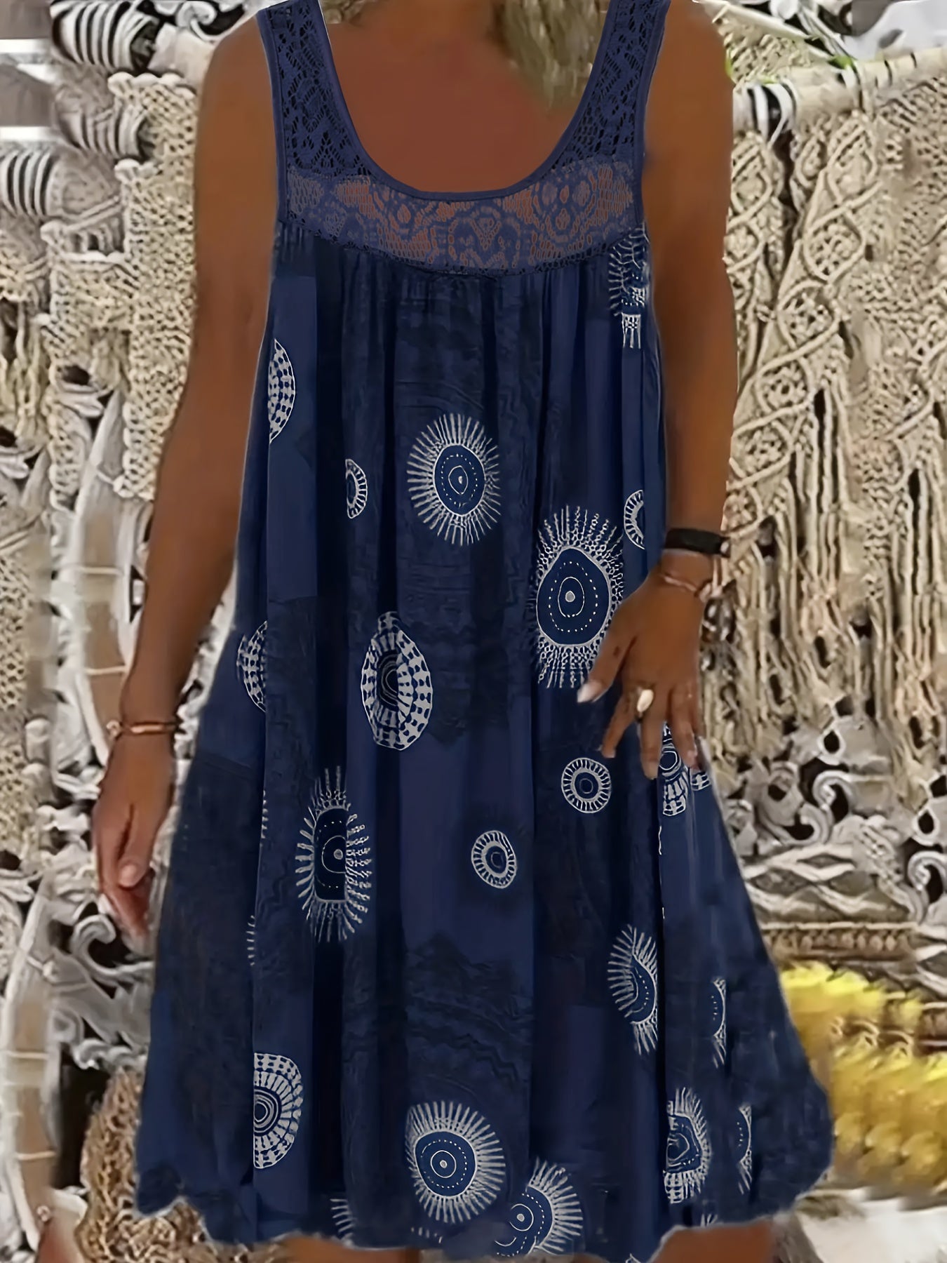 Luvik | Floral Print Maxi Tank Dress with Round Neckline