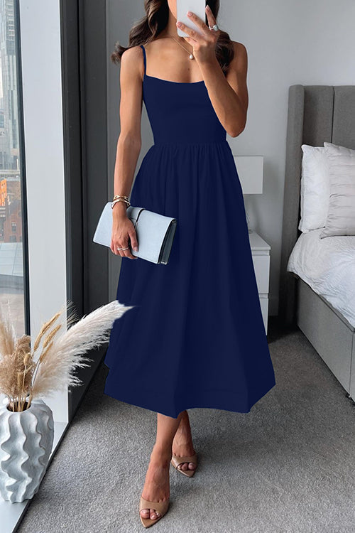 Luvik | Midi dress Spaghetti strap Square neckline A-line skirt Stylish fit