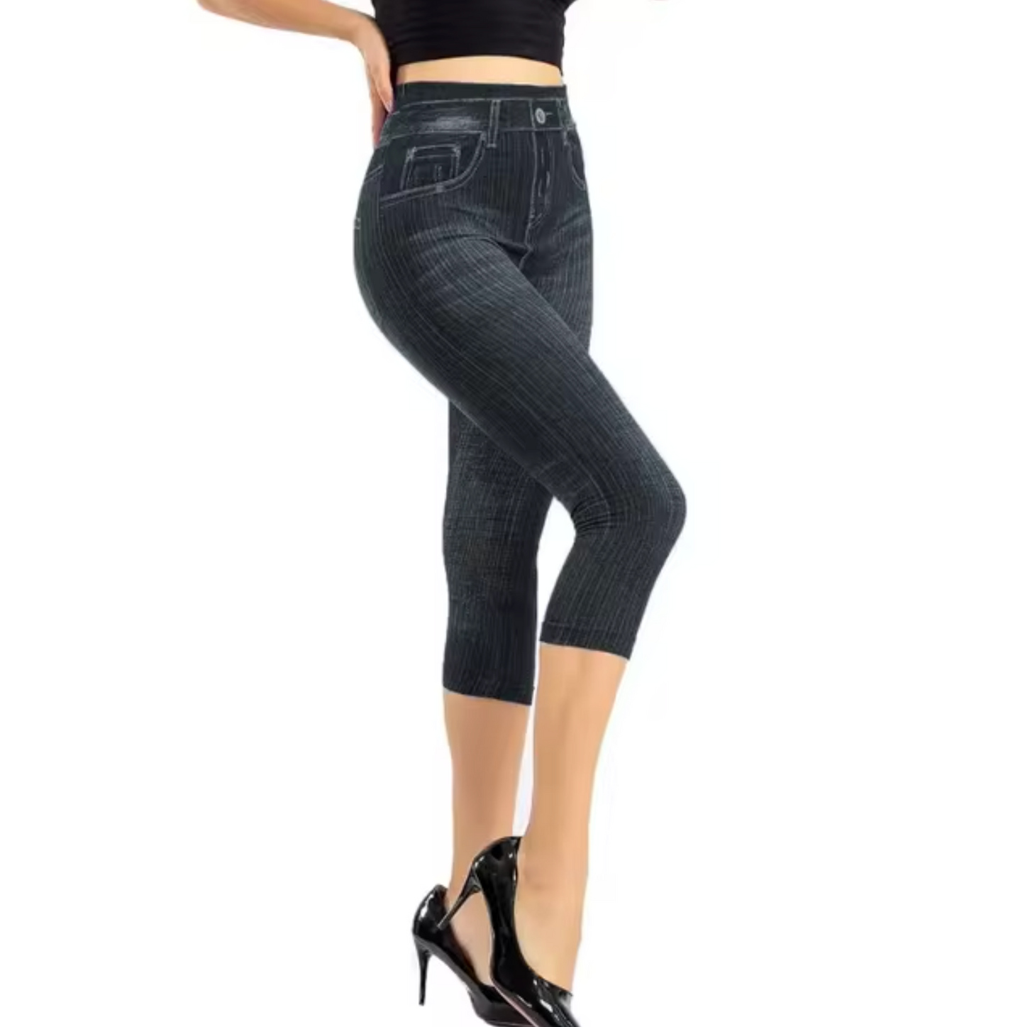 Luvik | Korkea vyötärö leggingsit denim kuvioilla