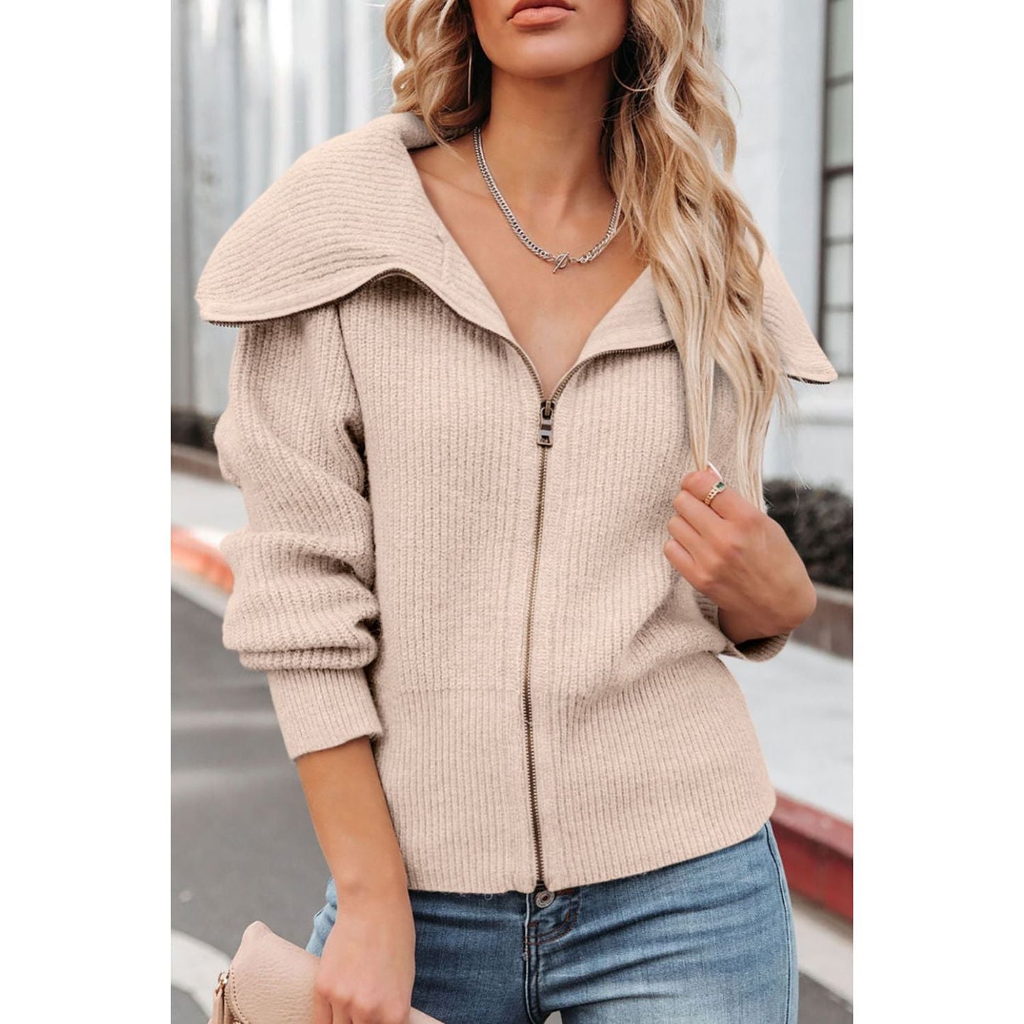Luvik | Chic Klassinen Naisten Vetoketjullinen Cardigan Neule