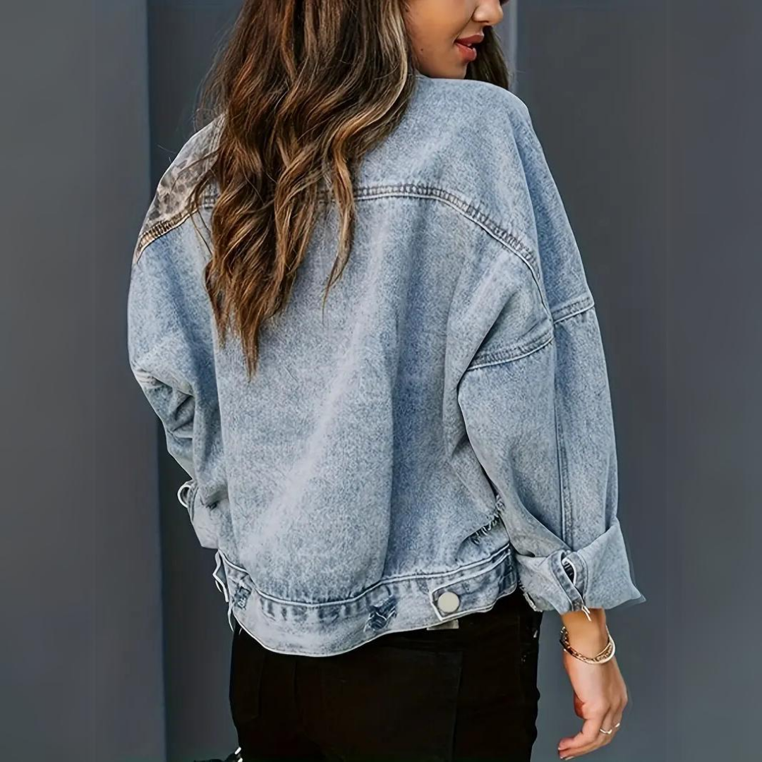 Luvik | Takki Rentoa Leopard Patchwork Denimtakki Naisille