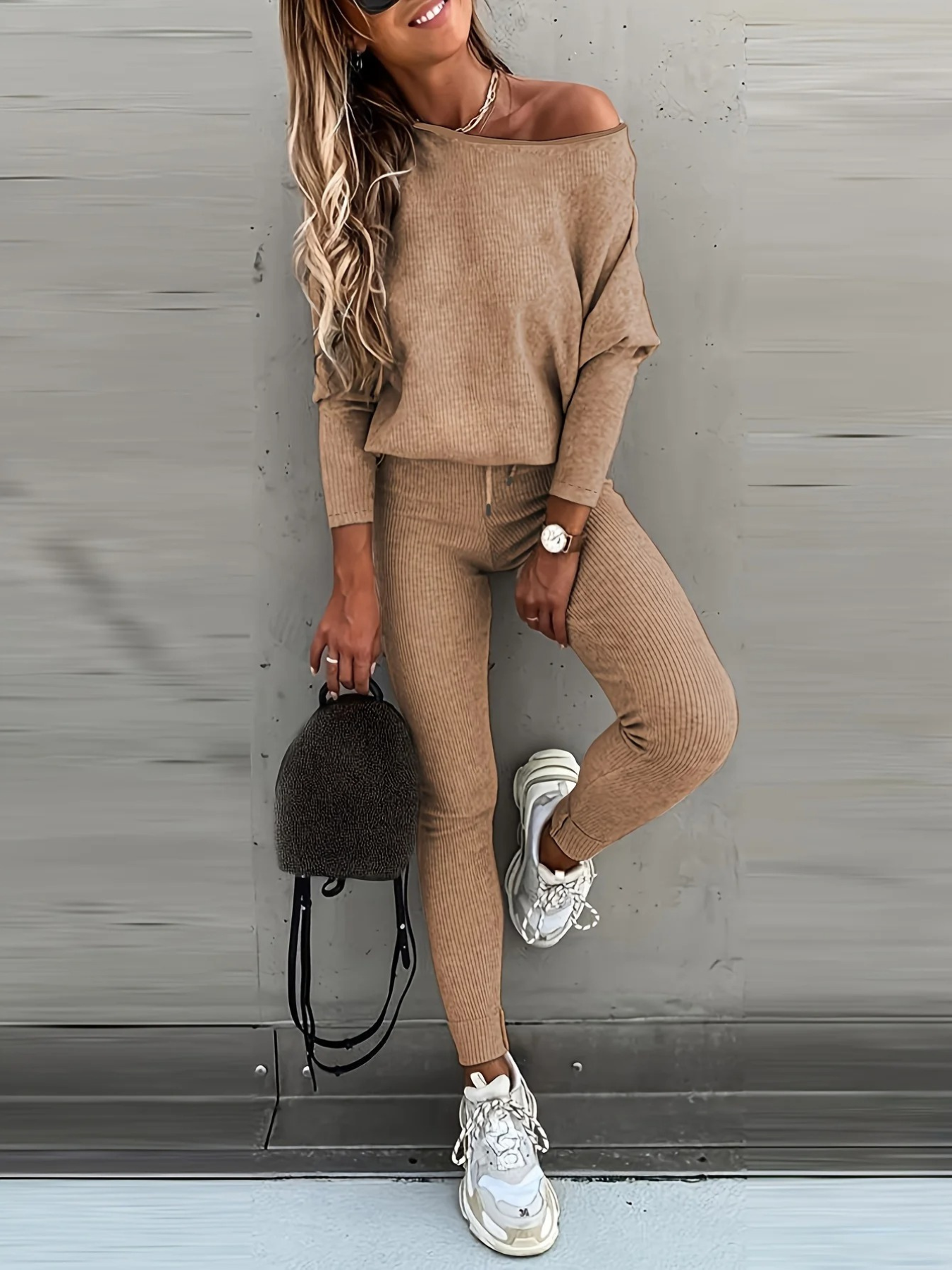 Luvik | Naisten Kotiasu Tyylikäs Off Shoulder Paita Ja Leggings Sarja